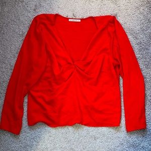 Plus Size Long Sleeve Twist Front Blouse